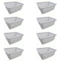 Kit 8 Cesto Organizador Multiuso Médio Branco 0593 Uninjet