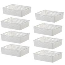 Kit 8 Cesto Organizador Multiuso Quadratta 34x27x9 Cm Branco