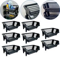 Kit 8 Cesto Plástico Expositor Empilhável Preto 16 Litros