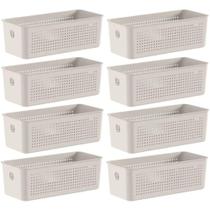 Kit 8 Cestos Caixa Organizadora 3L Flow Bege 27x12x9cm Closet Lavanderia Banheiro
