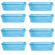 Kit 8 Cestos Multiuso Comprido Retangular Azul 28x11x8 Cm 123Organizei