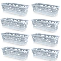 Kit 8 Cestos Multiuso Comprido Retangular Transparente 28x11x8 Cm 123Organizei