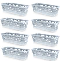 Kit 8 Cestos Multiuso Comprido Retangular Transparente 28x11x8 Cm 123Organizei