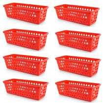Kit 8 Cestos Multiuso Comprido Retangular Vermelho 28x11x8 Cm 123Organizei
