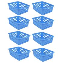 Kit 8 Cestos Multiuso Médio Azul 20x6,5x15cm PP 1031 Uninjet
