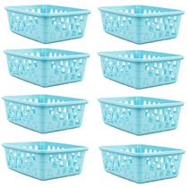 Kit 8 Cestos Multiuso Organizador Médio Azul 20x15,5x6,5Cm