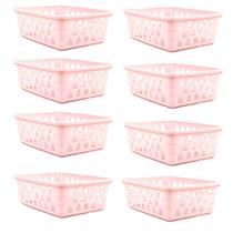 Kit 8 Cestos Multiuso Organizador Pequeno Rosa 16x12x6Cm Kit 8 Cestos Multiuso Organizador Pequeno Rosa 16x12x6Cm