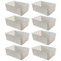 Kit 8 Cestos Organizadores Branco Multiuso Médio Empilhável