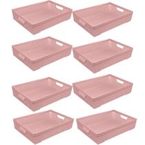 Kit 8 Cestos Organizadores Juta A4 5,2 L Rosa 33x23x8,5 Cm