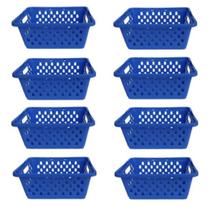 Kit 8 Cestos Organizadores Médio 1400 ML Azul 20x15x6cm