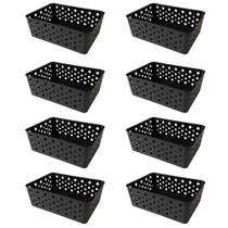 Kit 8 Cestos Organizadores Preto Multiuso Médio Empilhável