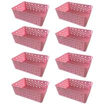 Kit 8 Cestos Organizadores Rosa Multiuso Médio Empilhável Gaveta Armário Lavanderia 19x14x6,5 Kit 8 Cestos Organizadores Rosa Multiuso Médio Empilhável Gaveta Armário Lavanderia 19x14x6,5