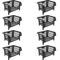 Kit 8 Cestos Plásticos Expositor Preto 44,5X20,5X35Cm