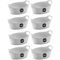 Kit 8 Cestos Plus M Branco Plástico Resistente Alça 28x12cm