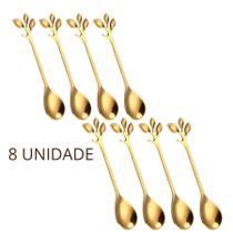 Kit 8 Colher De Chá De Café Dourada De Aço Inoxidável Sobremesa