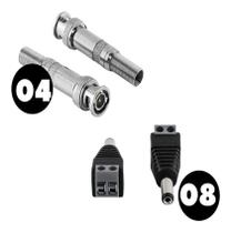 Kit 8 Conectores P4 Macho e 4 Conectores BNC Mola Conex 1000 Intelbras
