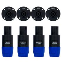 Kit 8 Conectores Plug Speakon 4 Machos Linha 4 Fêmeas Painel Redondo 4 Vias Voik Profissional SPK01
