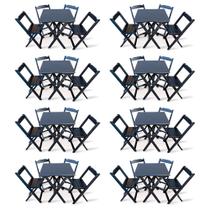 Kit 8 Conjunto com Jogo de Mesa 70x70 com 4 Cadeiras Dobráveis - Preto