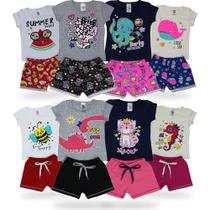 Kit 8 Conjunto Menina Criança Infantil Camisa Short em Moletinho