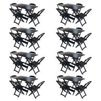 Kit 8 Conjuntos de Mesa com 4 Cadeiras de Madeira Dobravel 120x70 Preto