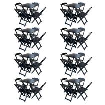 Kit 8 Conjuntos de Mesa com 4 Cadeiras de Madeira Dobravel 70x70 Preto