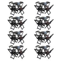 Kit 8 Conjuntos de Mesa com 4 Cadeiras de Madeira Dobravel 70x70 Tabaco