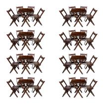 Kit 8 Conjuntos De Mesa Dobrável 60x60cm Com 4 Cadeiras Em Madeira Maciça - Imbuia