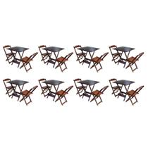 Kit 8 Conjuntos de Mesa Dobravel com 2 Cadeiras de Madeira 70x70 Ideal para Bar e Restaurante - Imbu