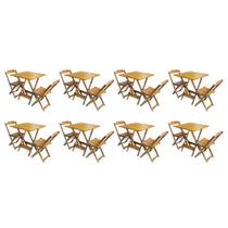 Kit 8 Conjuntos de Mesa Dobravel com 2 Cadeiras de Madeira 70x70 Ideal para Bar e Restaurante - Mel