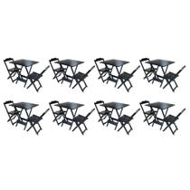 Kit 8 Conjuntos de Mesa Dobravel com 2 Cadeiras de Madeira 70x70 Ideal para Bar e Restaurante - Pret