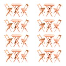 Kit 8 Conjuntos Mesa Dobrável Para Bar E Restaurante 60x60cm Com 2 Cadeiras Em Madeira Maciça - Cru