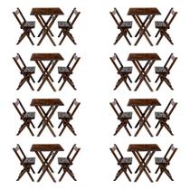 Kit 8 Conjuntos Mesa Dobrável Para Bar E Restaurante 60x60cm Com 2 Cadeiras Em Madeira Maciça Imbuia - i9