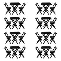 Kit 8 Conjuntos Mesa Dobrável Para Bar E Restaurante 60x60cm Com 2 Cadeiras Em Madeira Maciça - Pret