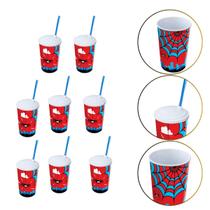 Kit 8 Copo de Plástico 550 ML Herói Homem Aranha Com Canudo Kit 8 Copo de Plástico 550 ML Herói Homem Aranha Com Canudo