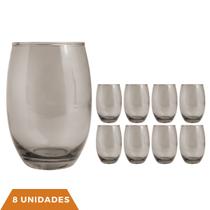 Kit 8 Copo De Vidro 450ml Redondo Bellagio Cinza Luxo Kit 8 Copo De Vidro 450ml Redondo Bellagio Cinza Luxo