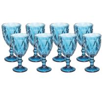 kit 8 Copo Taça de Vidro Diamante Azul Para Agua 300ml