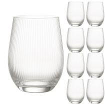 Kit 8 Copo Vidro Baixo Drink Canelado Versalhes Whisky Agua Suco 340mL