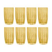 Kit 8 Copos Alto de Vidro para Água Sucos e Refrigerante Orquídea Âmbar 500ml Wolff