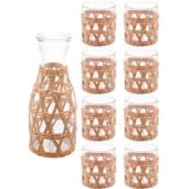 Kit 8 Copos Baixos 320ml Garrafa de Vidro 800ml Wolff Sisal Decorados para Mesa Posta Rústica Kit 8 Copos Baixos 320ml Garrafa de Vidro 800ml Wolff Sisal Decorados para Mesa Posta Rústica