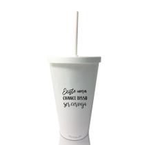 Kit 8 Copos Com Tampa E Canudo Branco Personalizado