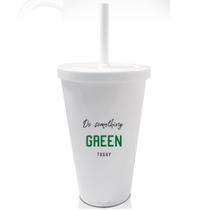 Kit 8 Copos Com Tampa E Canudo Branco Seja Verde Kit 8 Copos Com Tampa E Canudo Branco Seja Verde