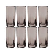 kit 8 Copos Texas Quadrado Vidro Cinza Mesa Posta Chique 320ml