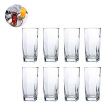 Kit 8 Copos Texas Quadrado Vidro Transparente Mesa Posta 320ml