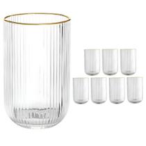 Kit 8 Copos Vidro Versalhes Borda Dourada Canelado Bulk Long Drink Agua 420ml Kit 8 Copos Vidro Versalhes Borda Dourada Canelado Bulk Long Drink Agua 420ml