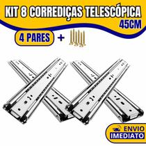 Kit 8 Corrediça Telescópica Light 45cm Zincada H35 Trilha Para Gaveta Armário Gavetas 30kg 4 Pares