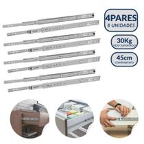 Kit 8 Corrediças 45cm Telescópicas Light Aço Cromado para Gaveta Guarda-roupa 35mm 4 Pares Kit 8 Corrediças 45cm Telescópicas Light Aço Cromado para Gaveta Guarda-roupa 35mm 4 Pares
