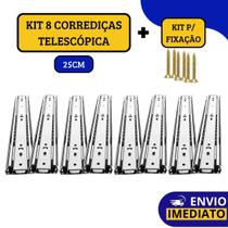 Kit 8 Corrediças Gaveta Trilho Telescópica Light Com Parafusos 25cm
