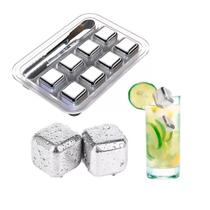 Kit 8 Cubos De Gelo Aço Inox Com Pegador Whisky Drinks Suco