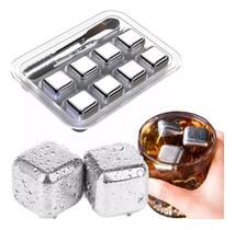 Kit 8 Cubos De Gelo Aço Inox Metal Com Pegador Whisky Drinks Kit 8 Cubos De Gelo Aço Inox Metal Com Pegador Whisky Drinks