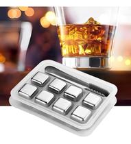 Kit 8 Cubos De Gelo Aço Inox Metal Drinks Whisky +pegador Kit 8 Cubos De Gelo Aço Inox Metal Drinks Whisky +pegador